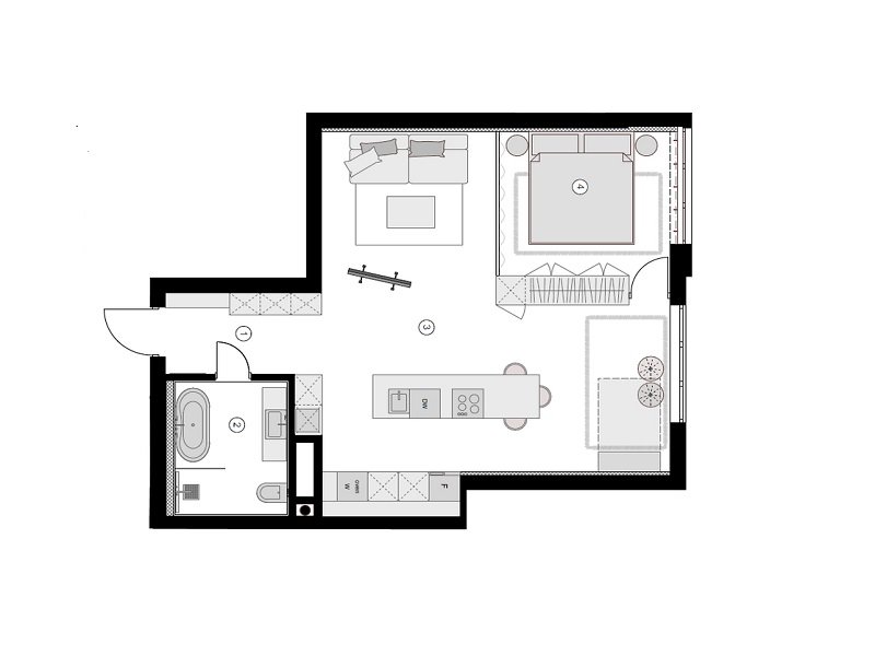 thiết kế chung cư 60m2 2 phòng ngủ